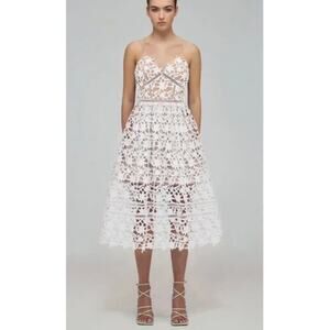 RoseLANI | White Lace Azaelea Guipure Lace Midi Dress | Small